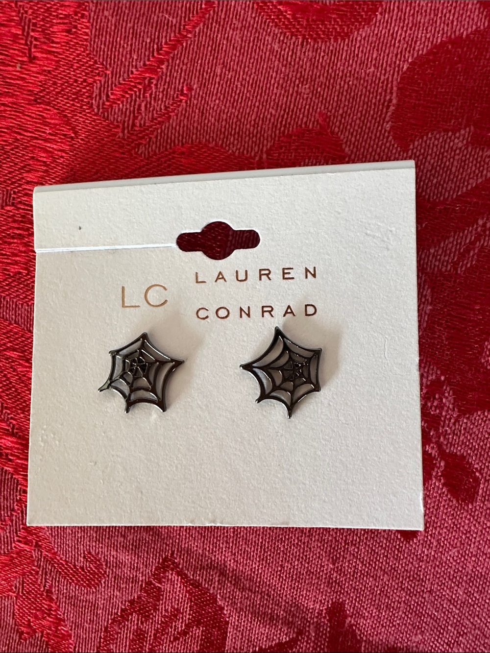 LC Lauren Conrad Black Spiderweb Stud Earrings